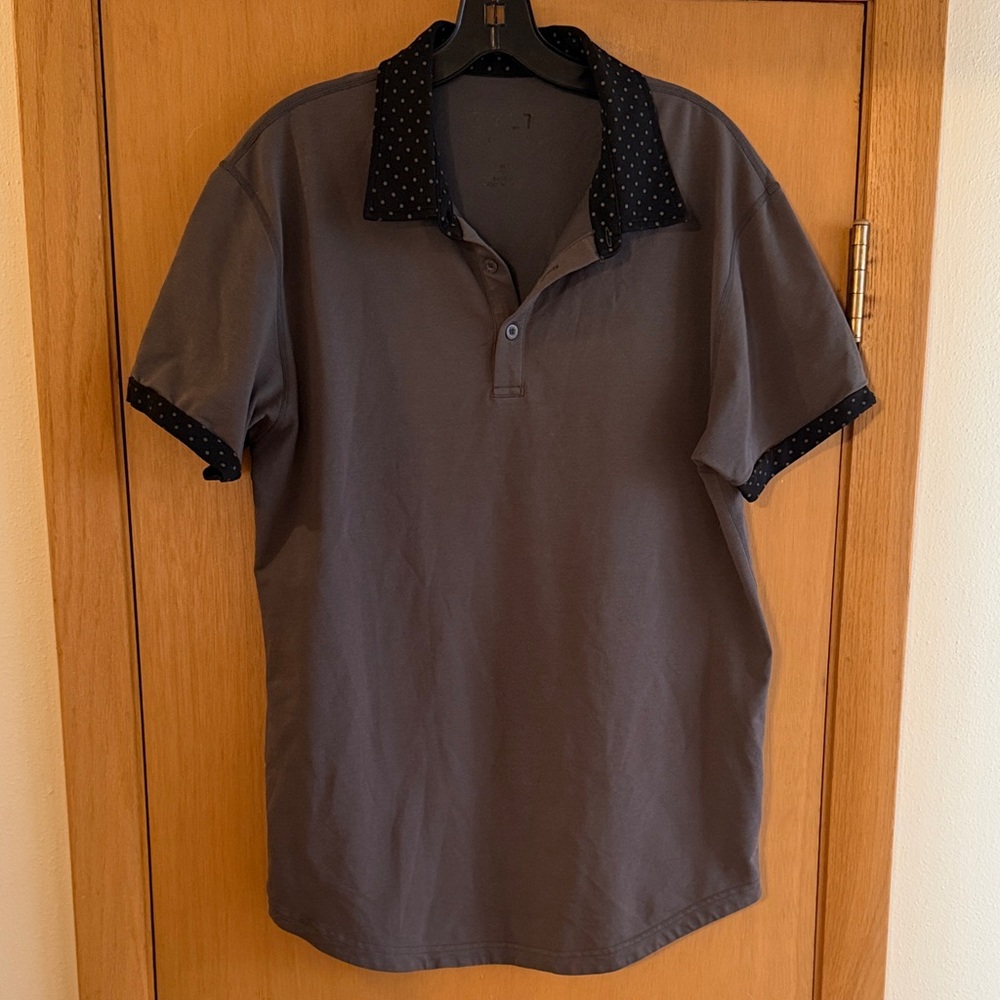 Bylt Premium Basics Men’s Short Sleeve Polka Dot Polo Shirt Gray Black Medium
